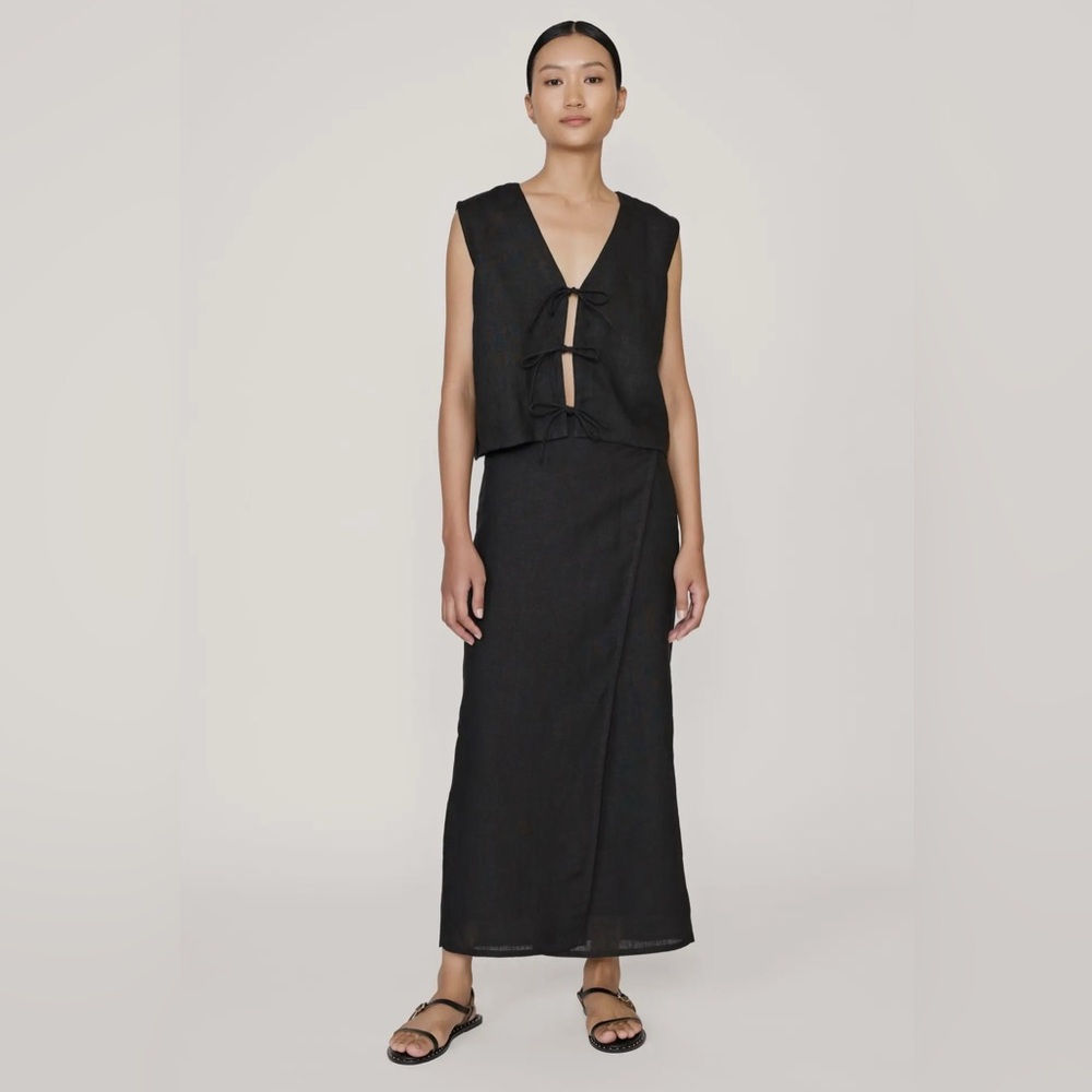 LAUDE the Label linen wrap tied vest and skirt S/M vacation beach outfit set